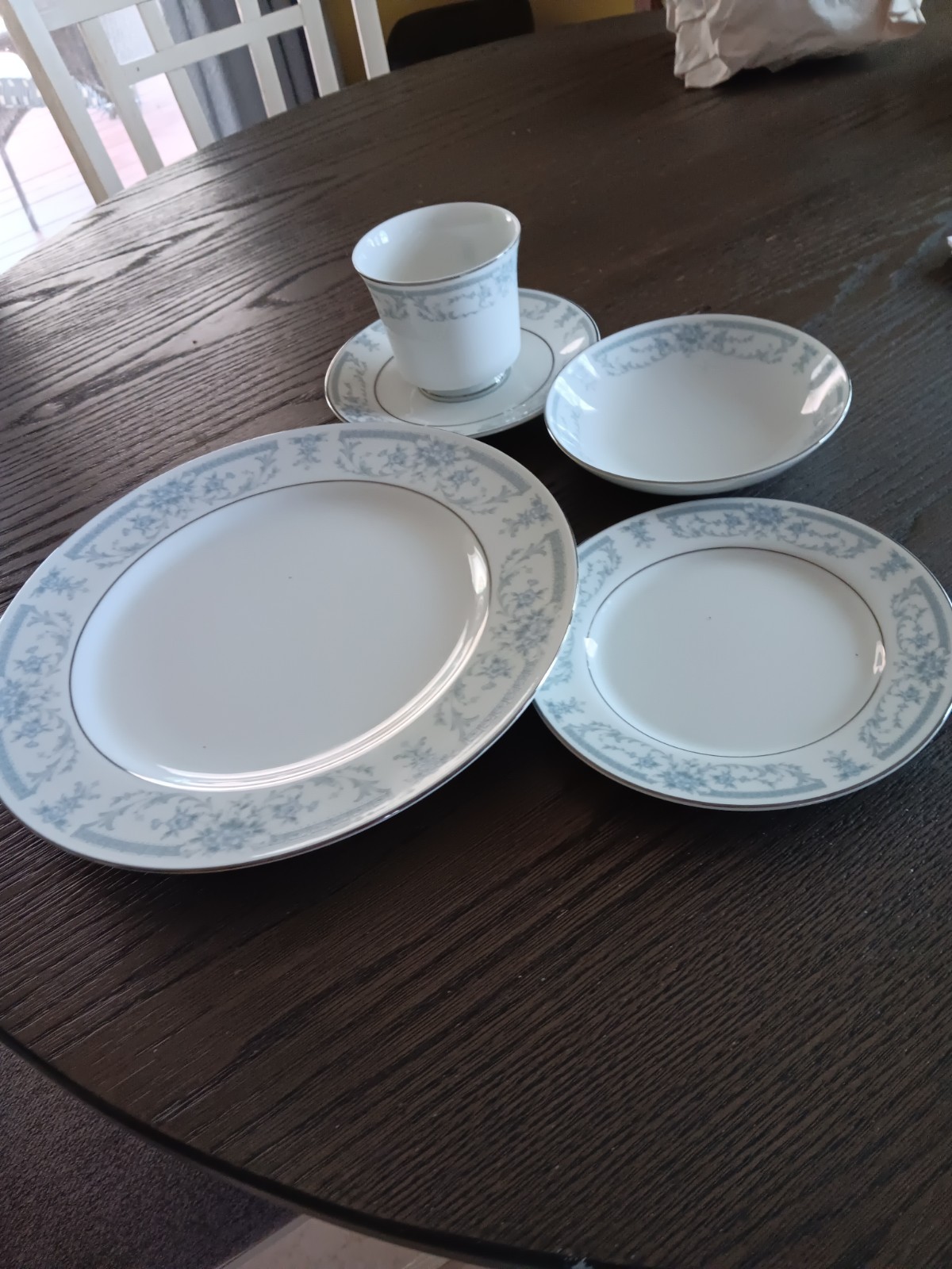 Five Piece Set Of Sheffield Blue Whisper China Plate- Desert- Bowl- Cup & Saucer