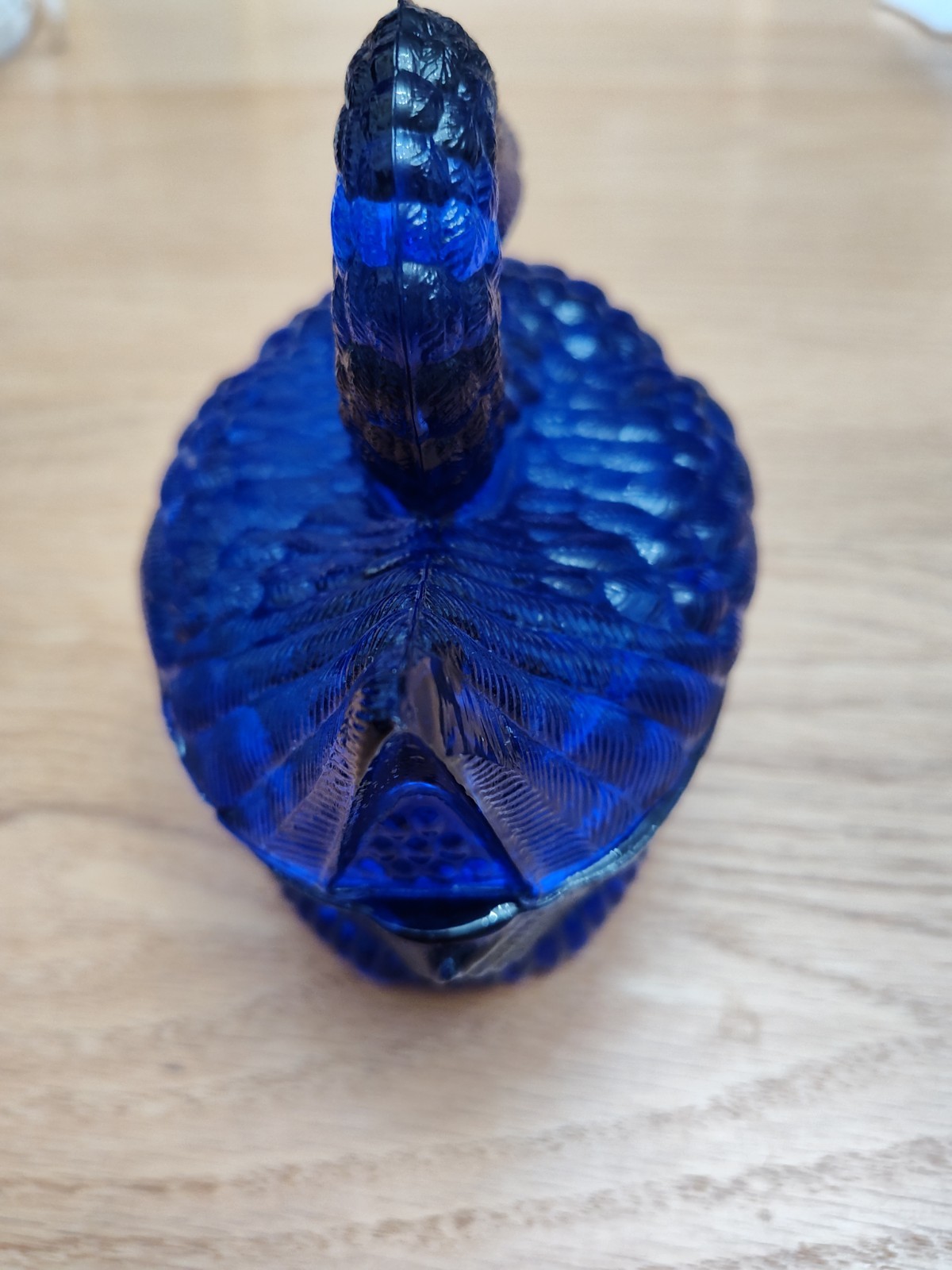 Vintage Cobalt Blue Glass Swan on Nest Covered Candy Dish Raised H Diamond Mark