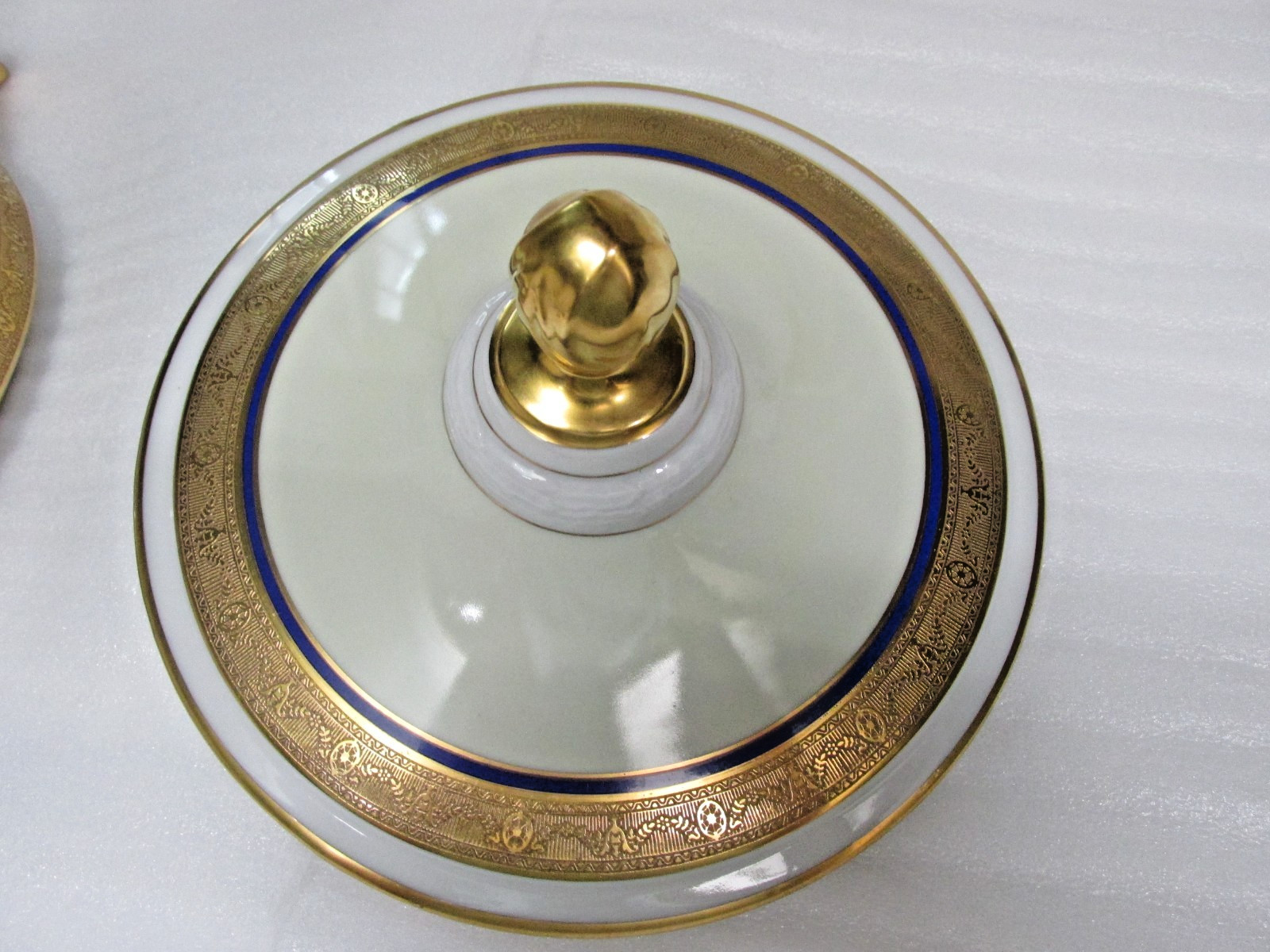 J. S. Maier & Co. Gold & Cobalt Blue Covered Serving Dish