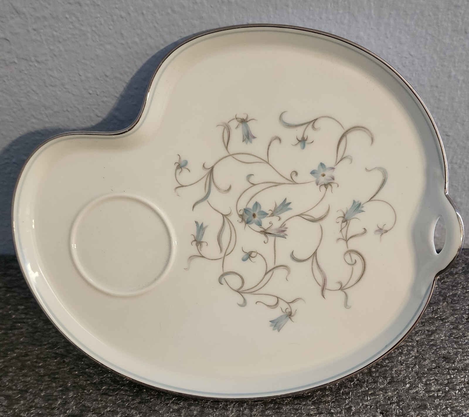 Noritake Beaumont 5796 Snack Saucer Bluebell flowers, Platinum Trim, 1950