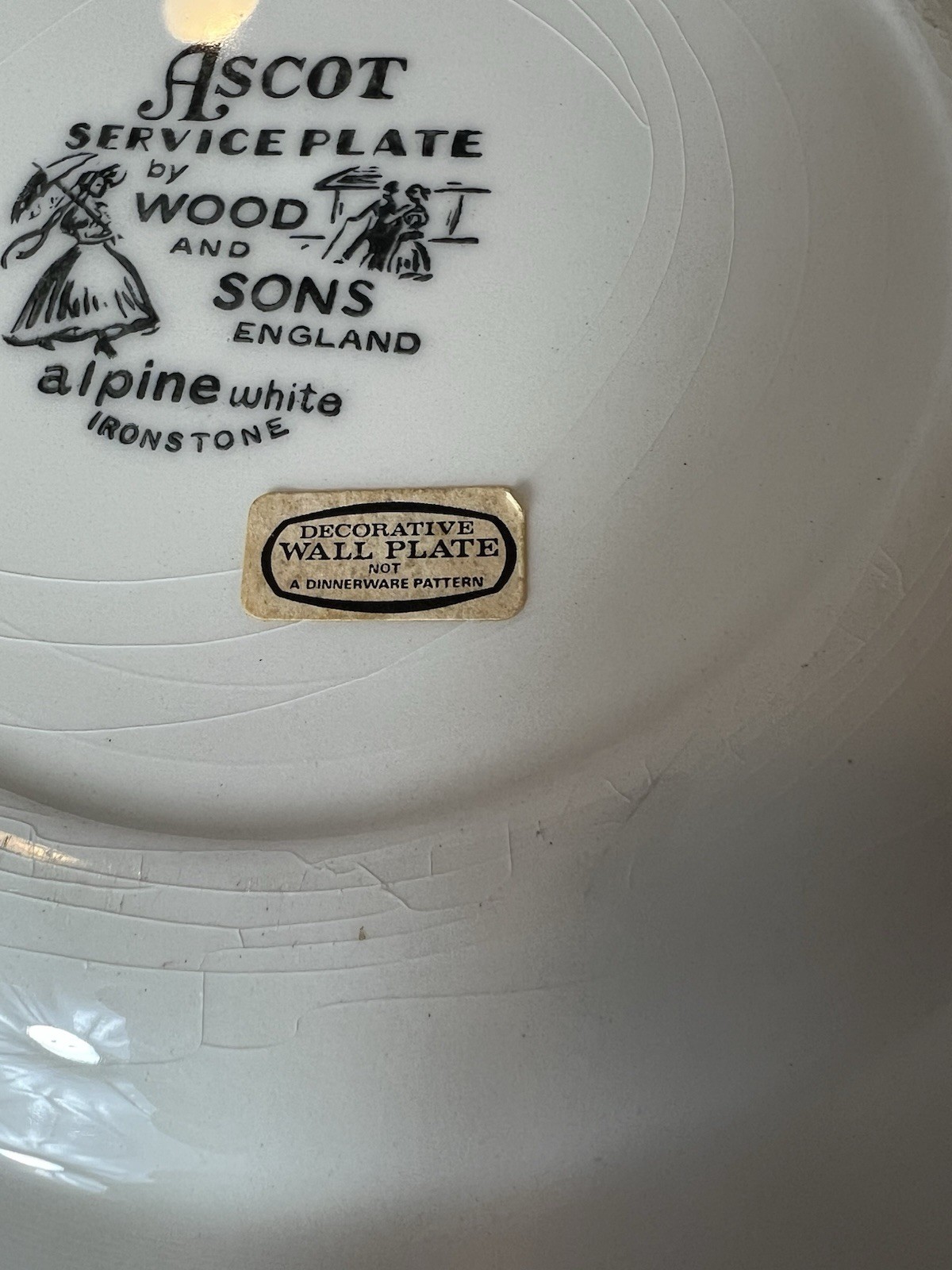Vintage Woods and Sons Ascot Ironstone Plate: English Village Scene, Gold Trim