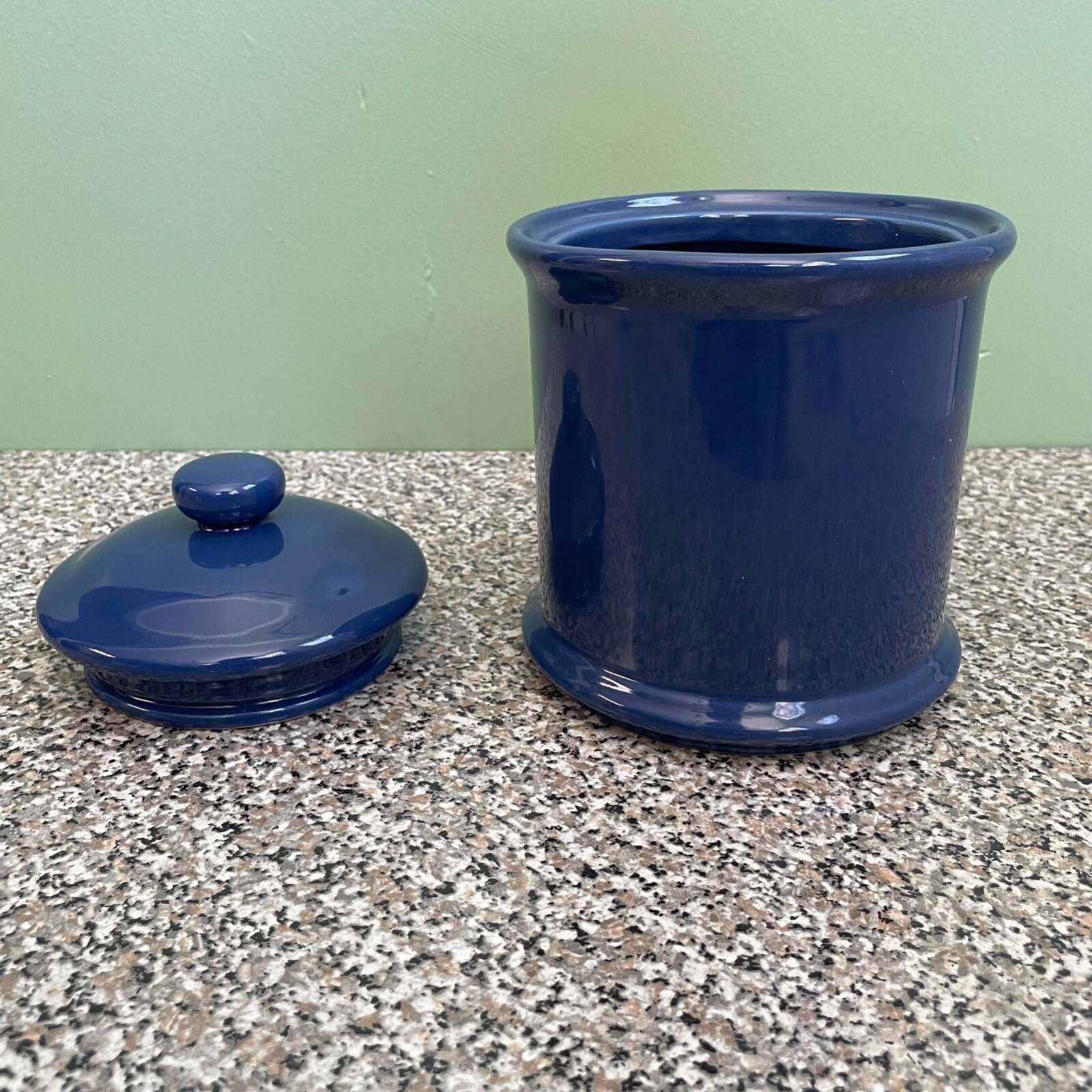 Crock Cobalt Blue With Lid 5 1/2 Inches Tall By 5 1/2 Inches Wide