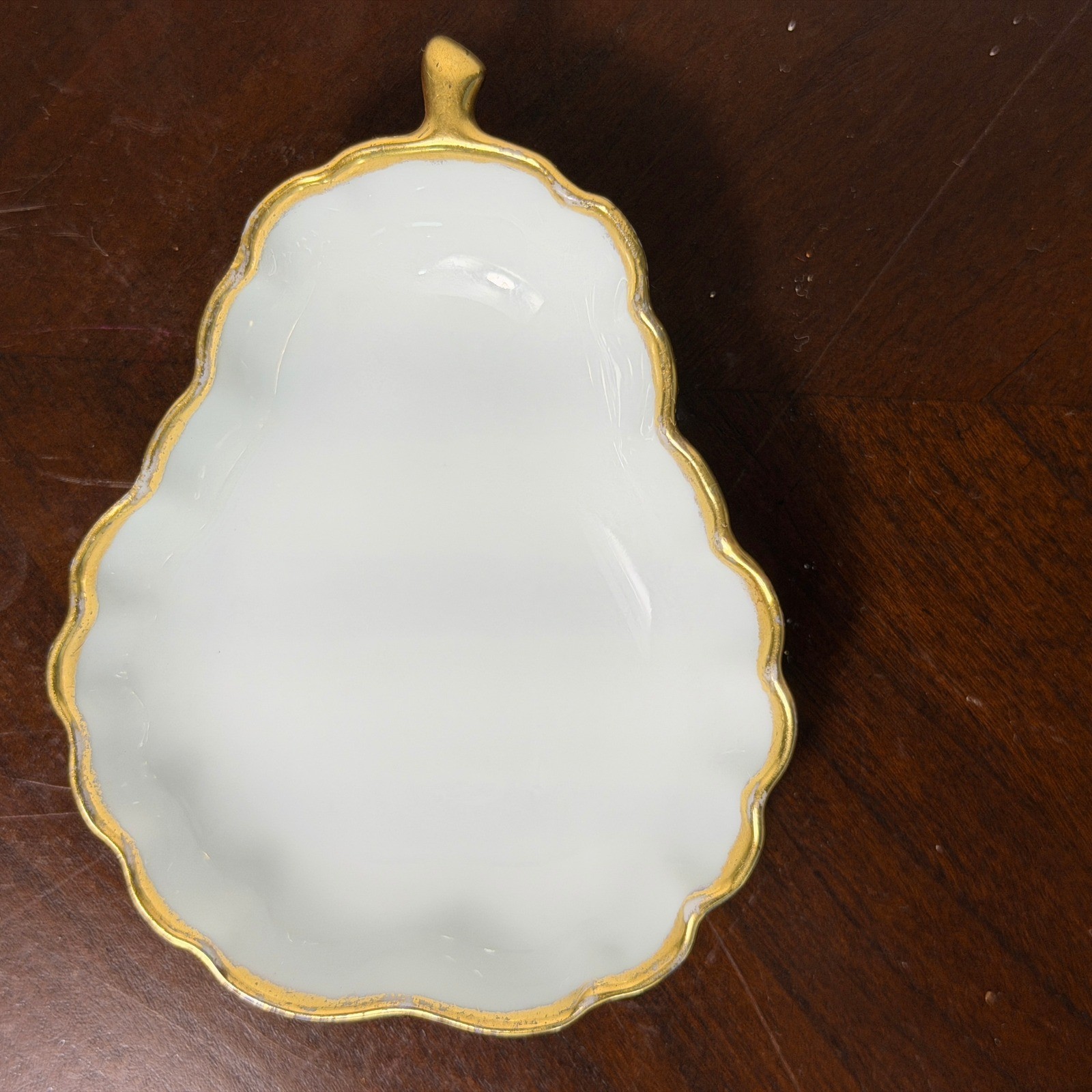 Vintage 1961 Pear Trinket Dish White Gold Gilt J Fetner Signed Small Decor 3.5in