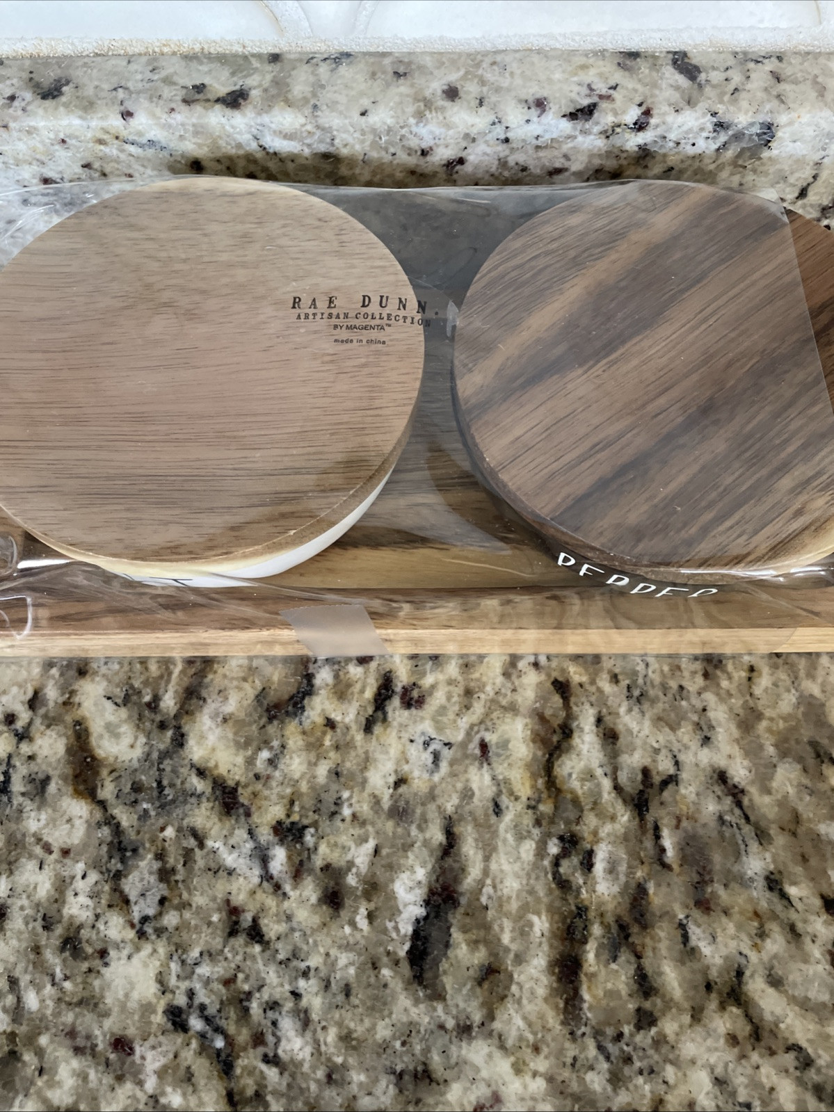 Rae Dunn SALT PEPPER Seasoning Prep Mixing Bowls W/ Wood Lids & Tray NEW