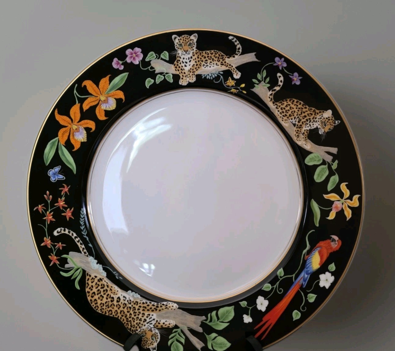 Lynn Chase Jaguar Jungle 10 7/8″ Dinner Plate With 24K Gold Unused MINT New