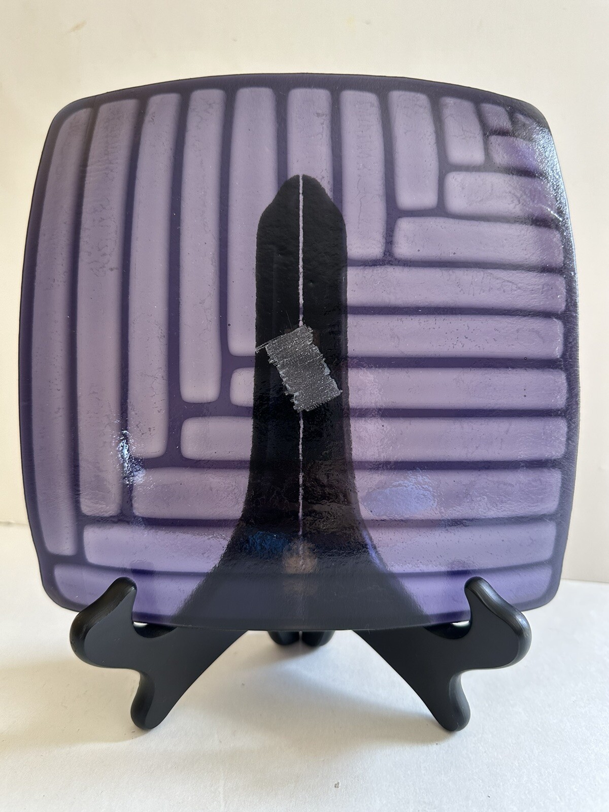 Fused Glass Art Plate Square 8”x8” Abstract Contemporary Modern Amethyst Purple