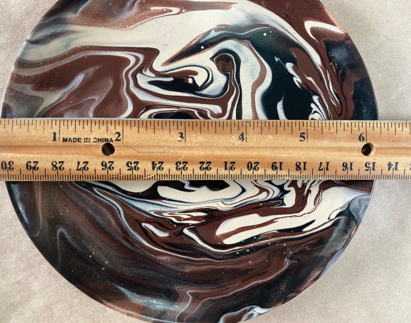 4 * VIETRI Chocolate Brown Marble Swirl 6.25” Plates Canapé Appetizer Cream Tan