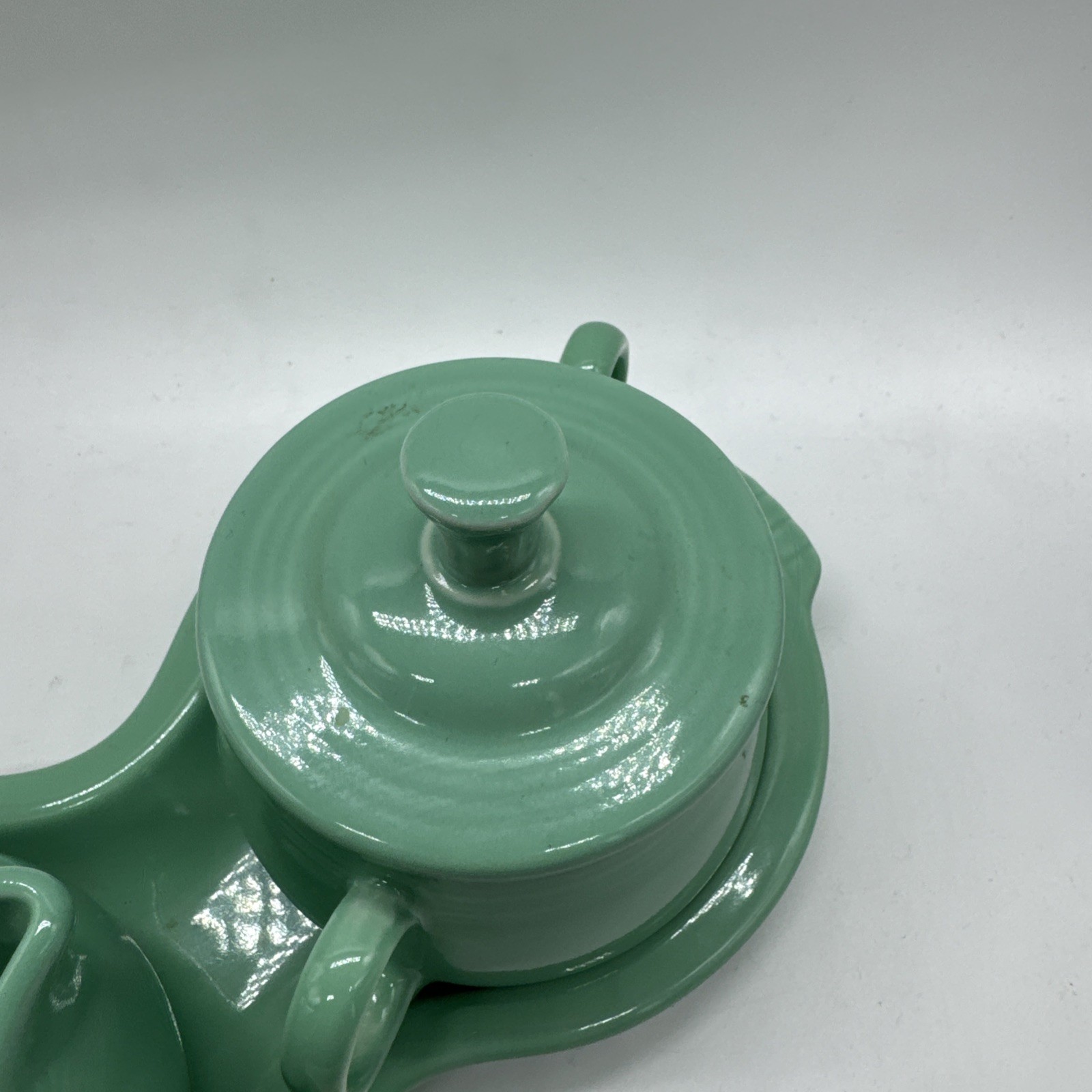 Fiesta Homer Laughlin Fiestaware Sugar Creamer & Tray Set Sea Mist Made in USA