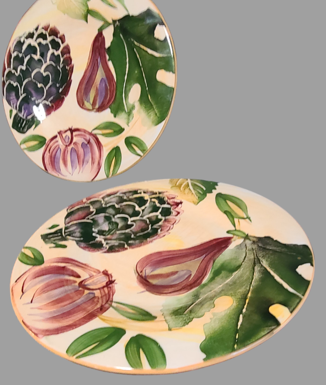 2 Antica Fornace Serving Plates Made in Italy Fig Pomegranate Artichoke Motif