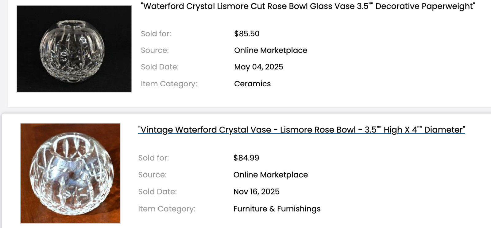 Waterford Lismore Rose Bowl 3.5″ Tall 4″ Wide MINT Condition