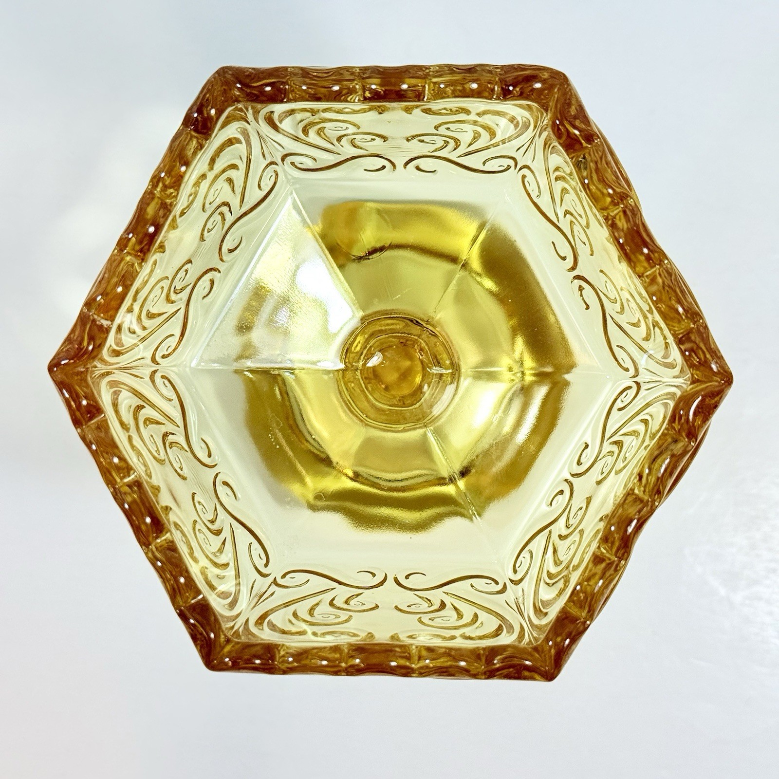 VTG Imperial Glass Atterbury Scroll Pedestal Compote Candy Dish Lid Hexagon EUC!