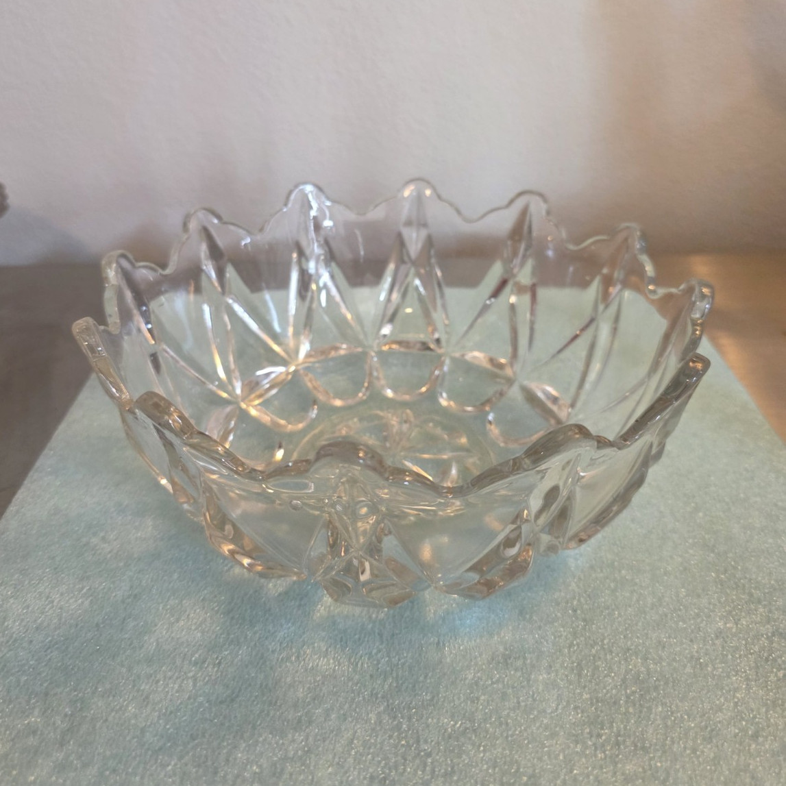 Uranium Pressed Glass Round Bowl Scalloped Rim 8 in Diameter