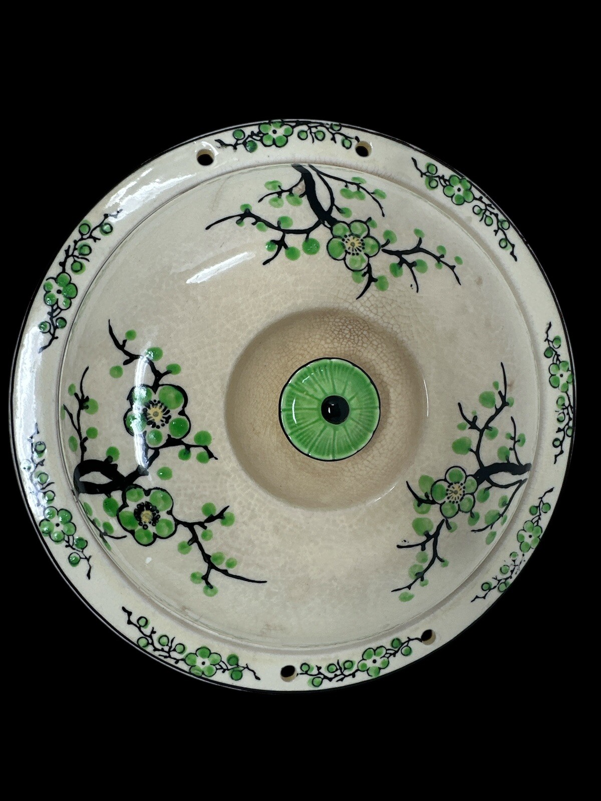 Vintage 1930s MORIYAMA Ceramic Covered Divided Platter Hand Painted Green Flora
