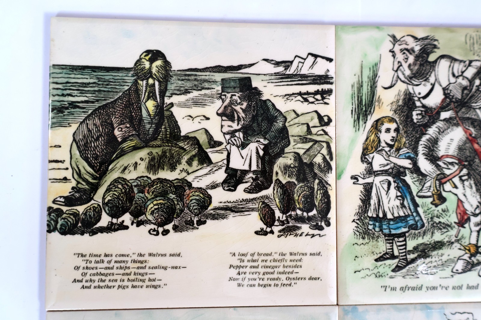 Set of Four Vintage English Pottery Alice in Wonderland Tiles