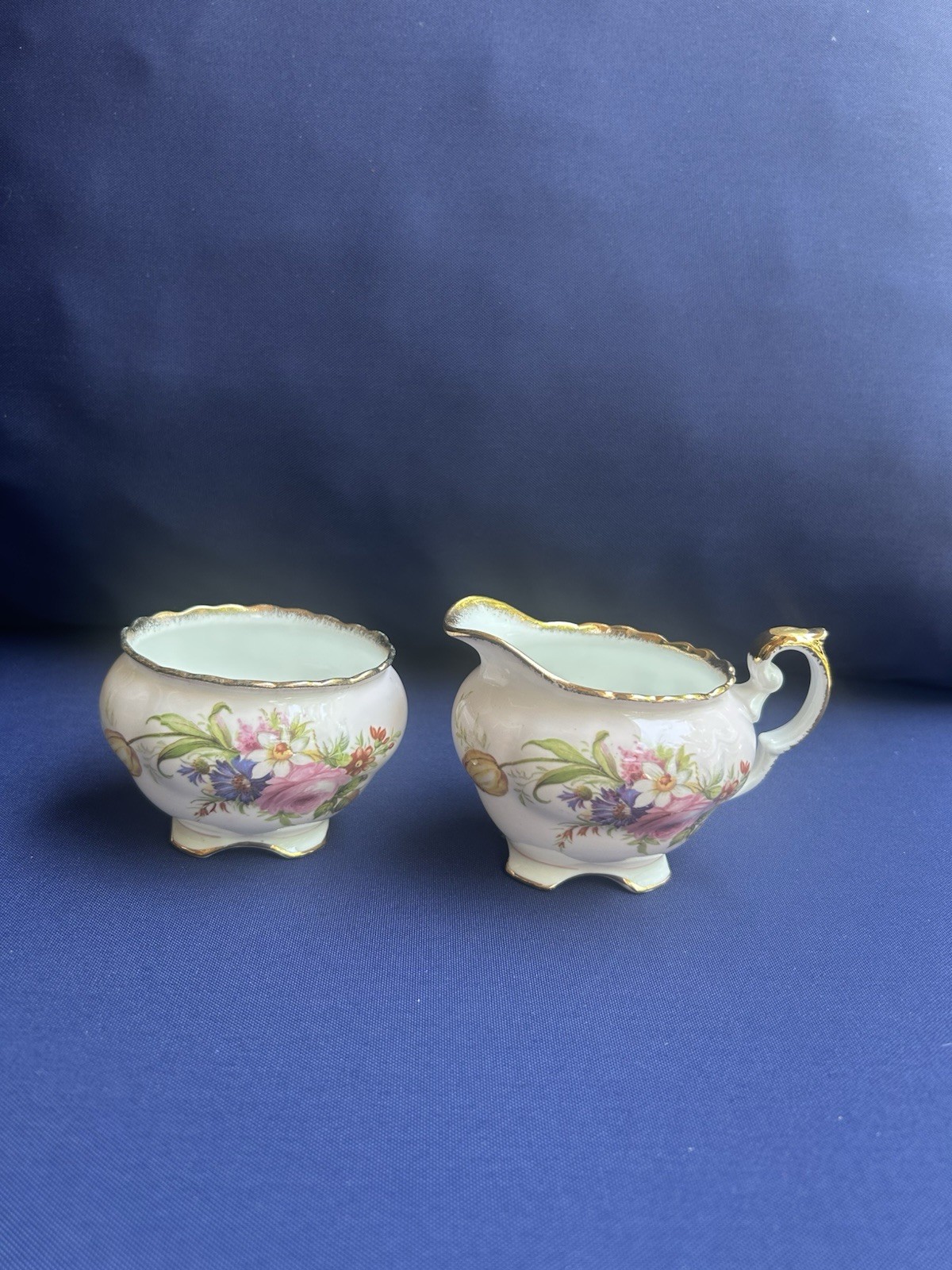 Antique creamer and open sugar bowl set manufactured by E.B. Foley in England