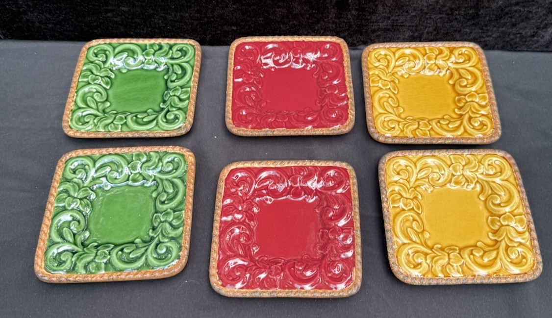 6 KARIDESIGN Certified International Embassy Florentine Olive Oil Saucers Rustic