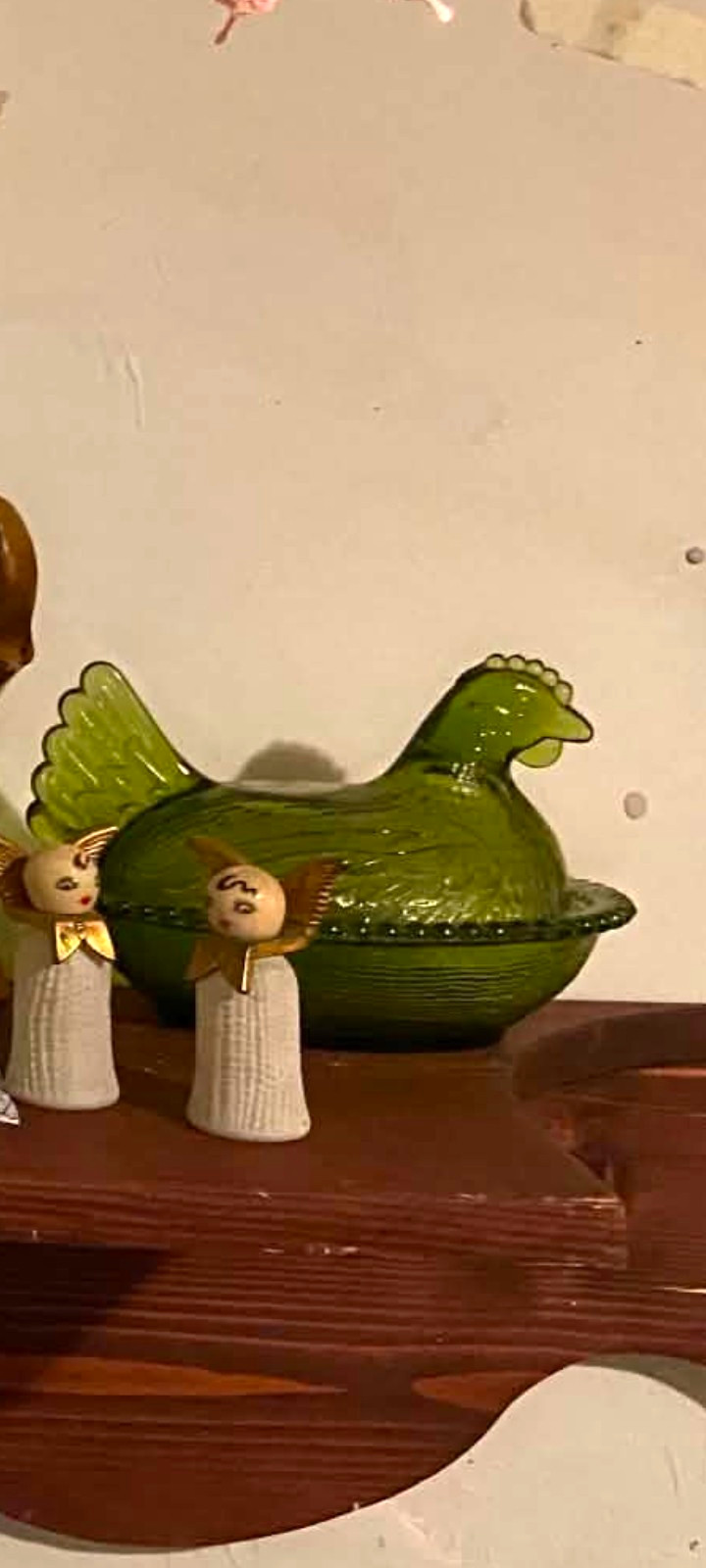 Green Pressed Glass Hen on Nest Covered Dish w/ Lid No chips war cracks, big.