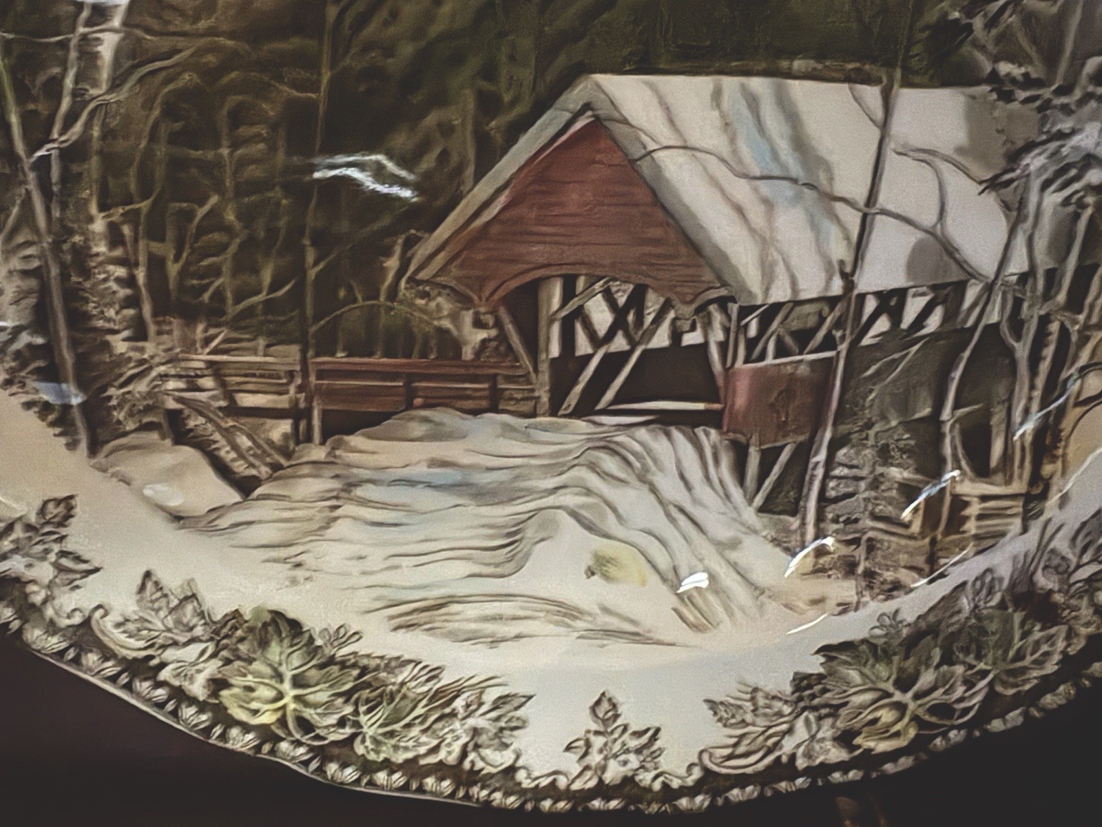 Vtg*Johnson Bros*The Friendly Village*round Platter*12-1/4”*The Covered Bridge