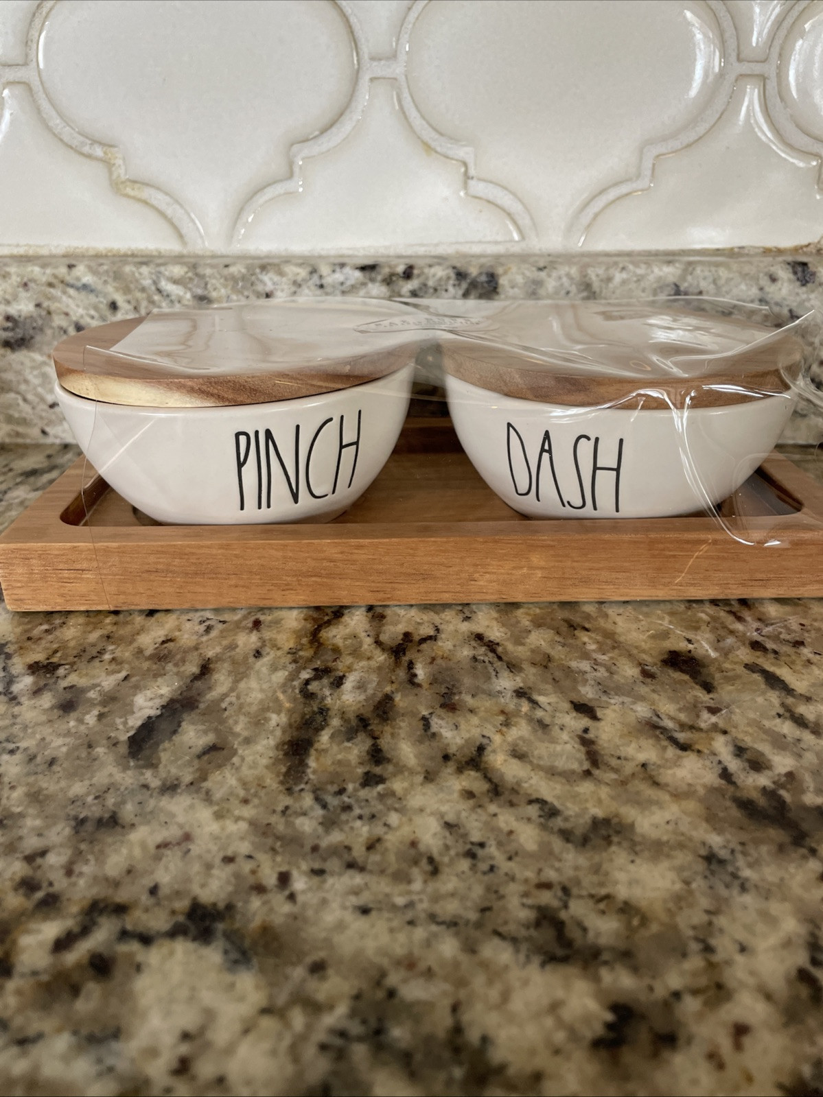 Rae Dunn PINCH DASH Seasoning Prep Mixing Bowls W/ Wood Lids & Tray NEW