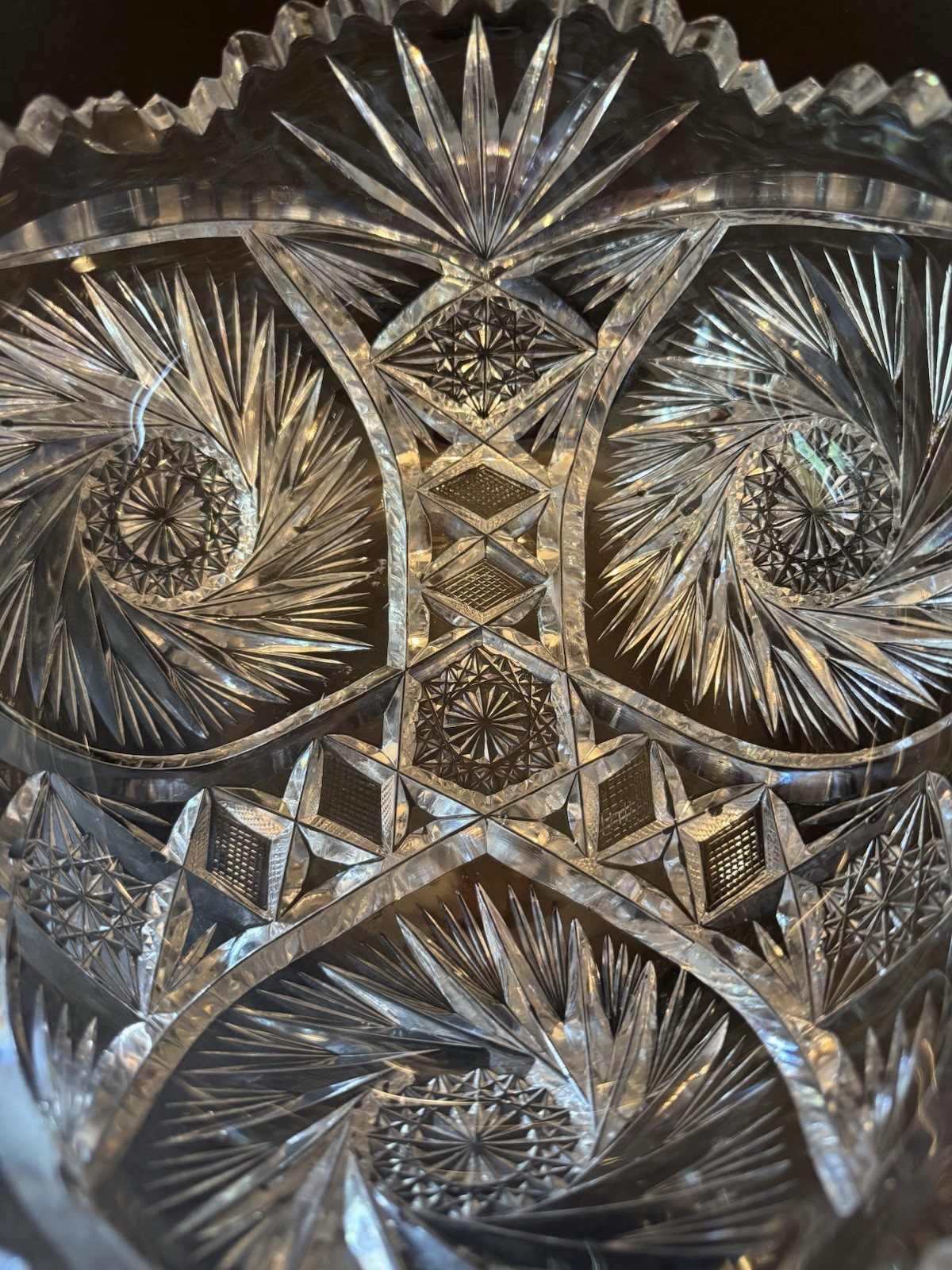 Antique American Brilliant Period Crystal Glass Cut Plate And Bowl