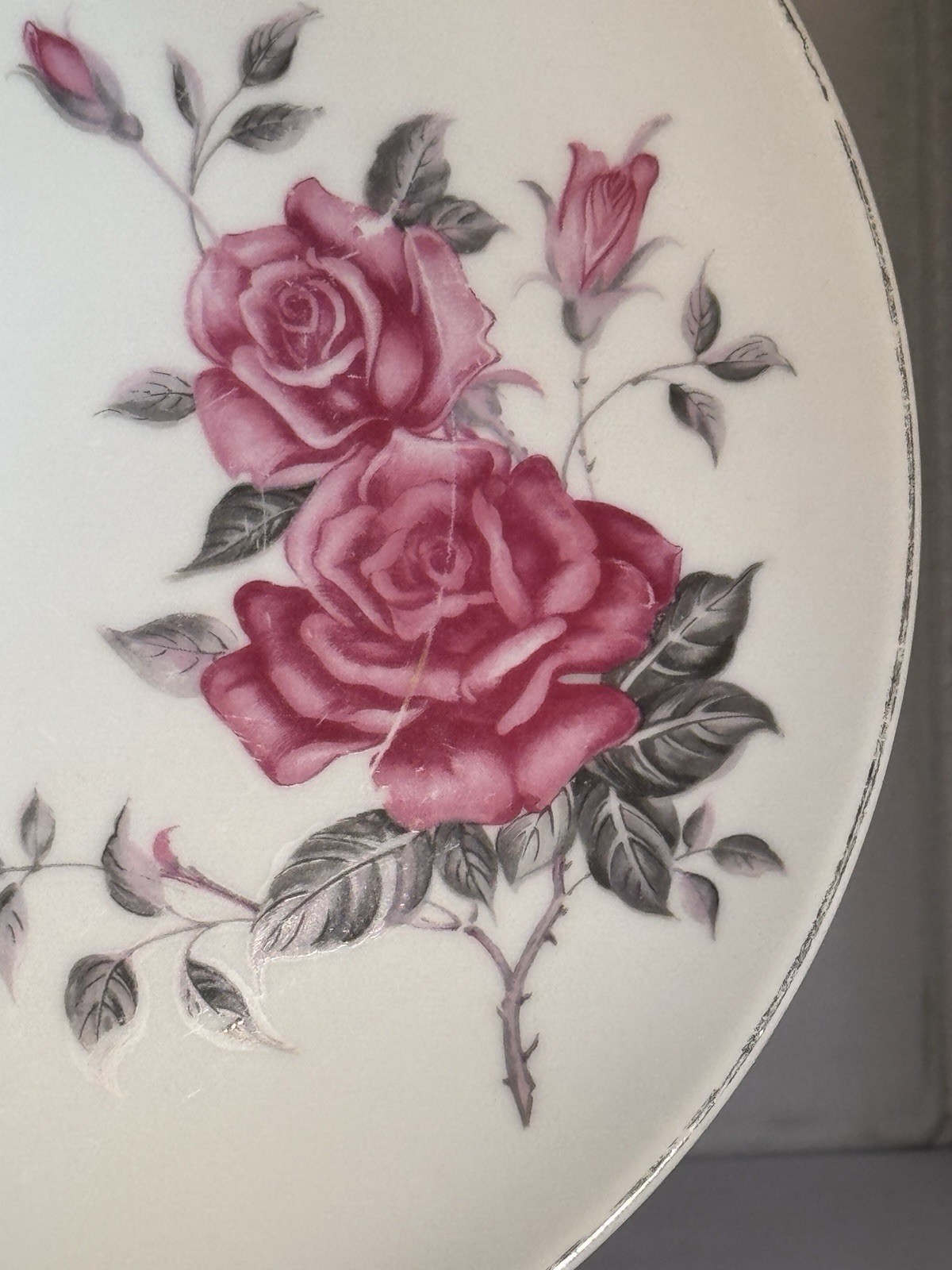 Pearl Fine China Japan Pink Rose Dinner Plates Set of 4 10.25in Silver Trim