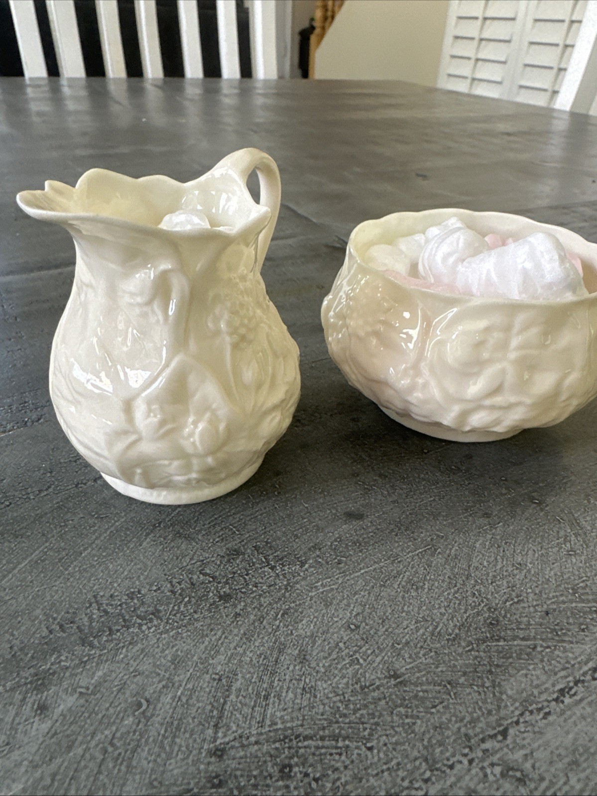 VTG Delicate Belleek Irish China SERENITY Floral Open Sugar and Creamer Set