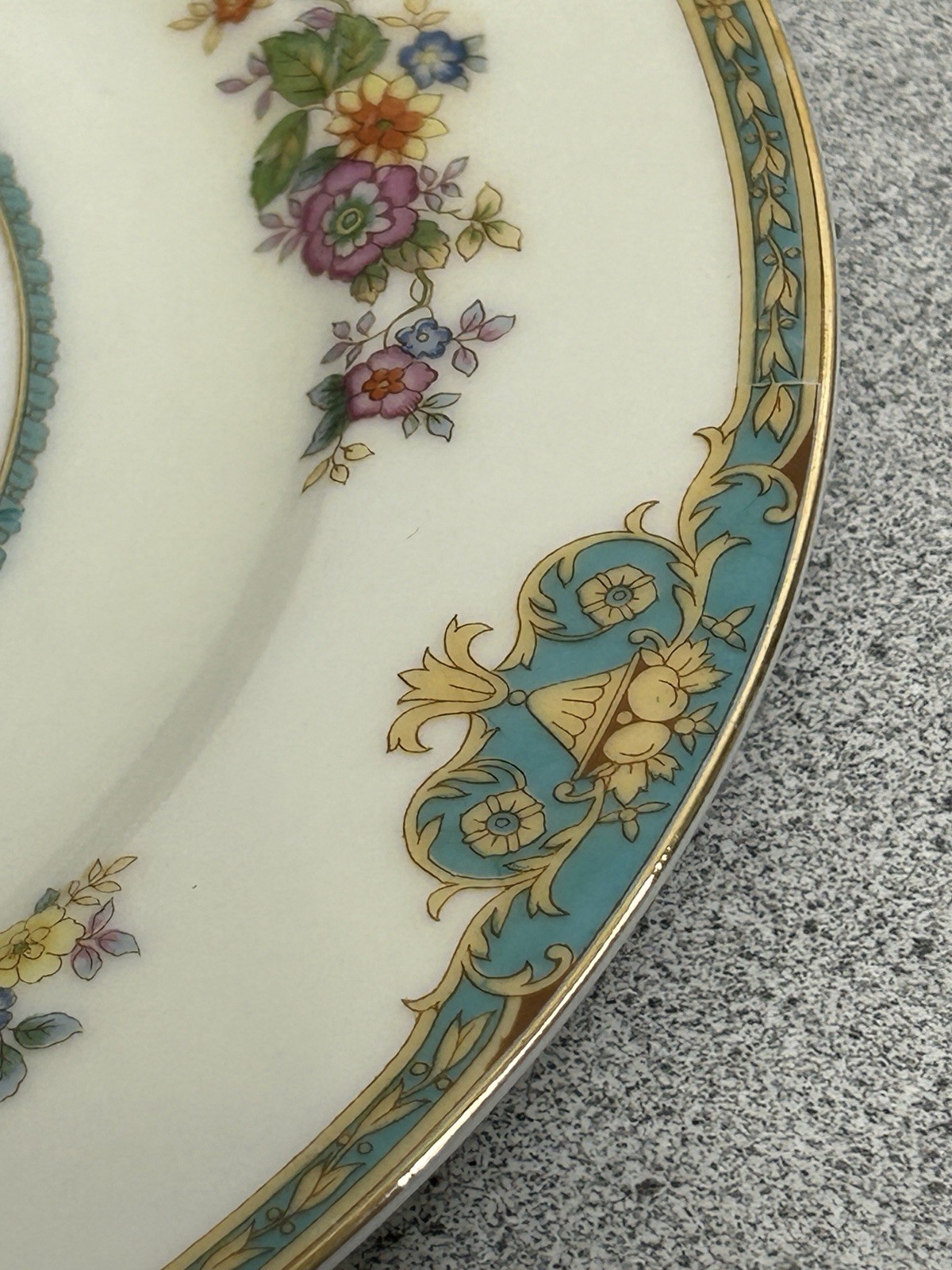 Meito Japan China Madrid Dinner Plate Set 6 Plates ~ Gold Rim Multicolored
