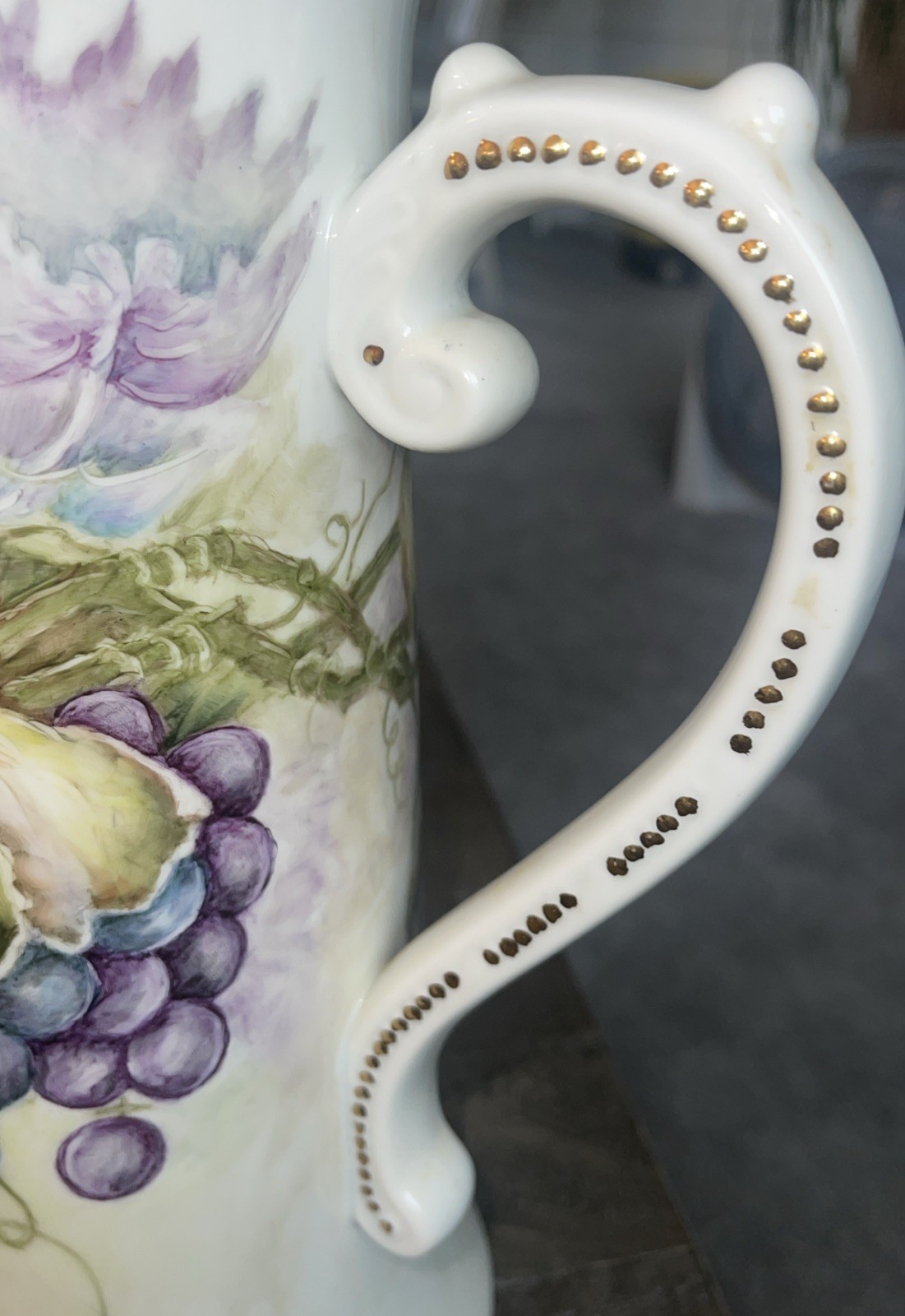 ANTIQUE LIMOGES GRAPE LEAF PITCHER SIGNED BY Shilling -mint