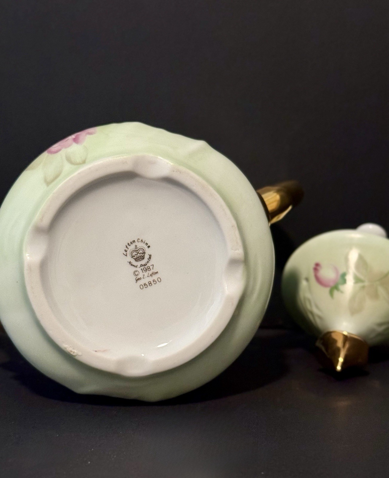 Vintage Lefton China Rose Tea Set 4 Pc Teapot Creamer Sugar Cup Hand Painted
