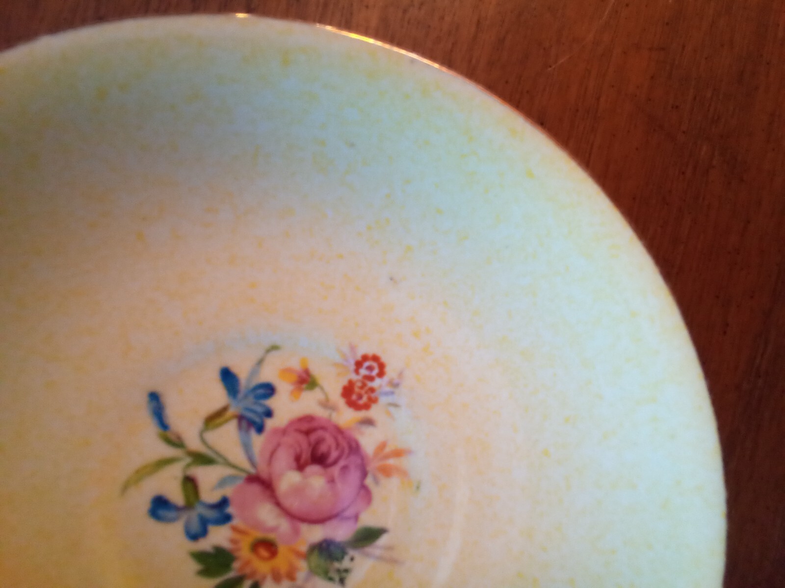 Vintage H. Aynsley China Yellow w/pink/blue flowers/gold trim 5.75″ Saucer