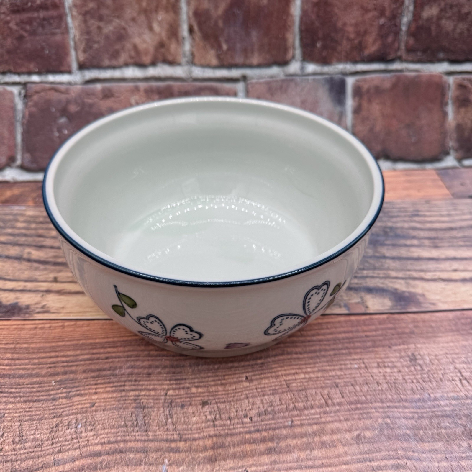 Yokohama Studio Vintage Ceramic Bowl Floral Hand Painted Blue White 7 in 1990s