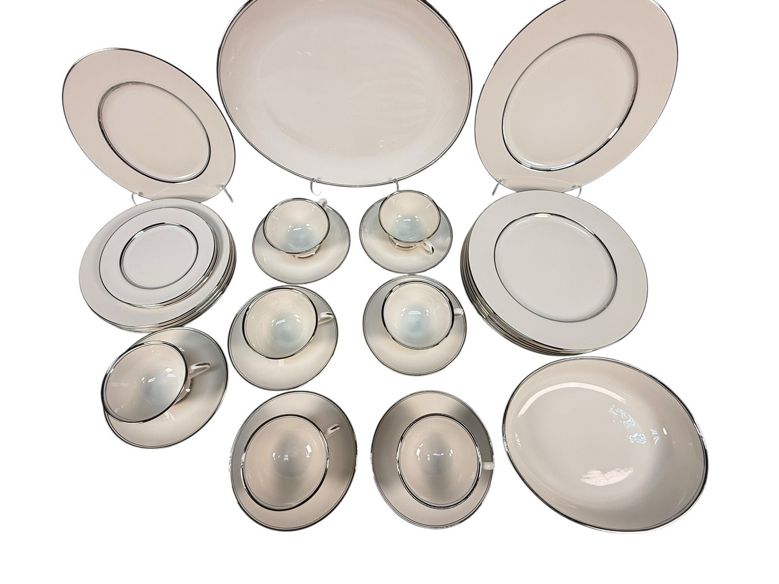 Vintage Flintridge China Mirador Bon-Lite Platinum Trim Dinnerware Set 29pc MCM
