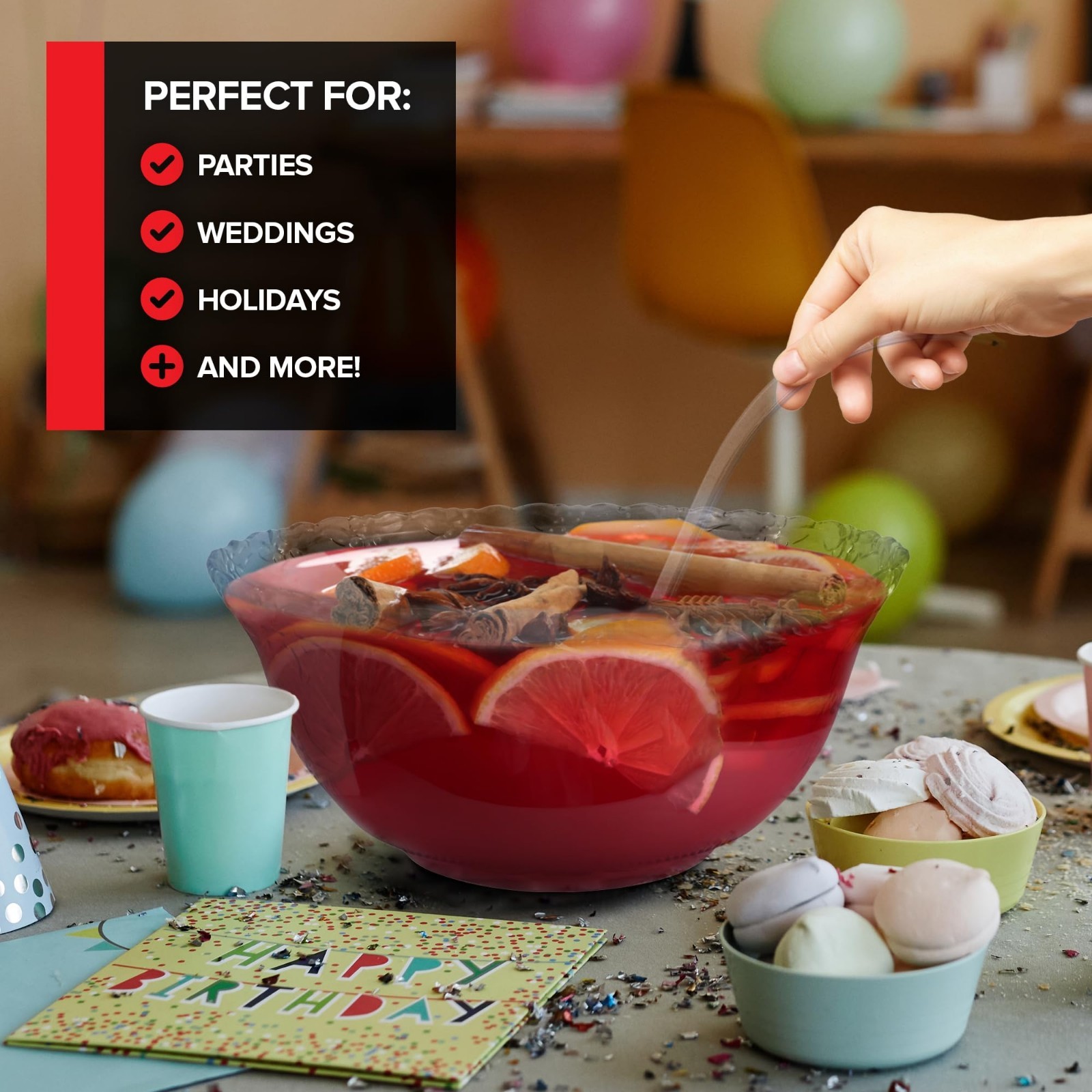 Premium Plastic Punch Bowl Set with Ladle – Fancy Disposable Party Bowls for Eve