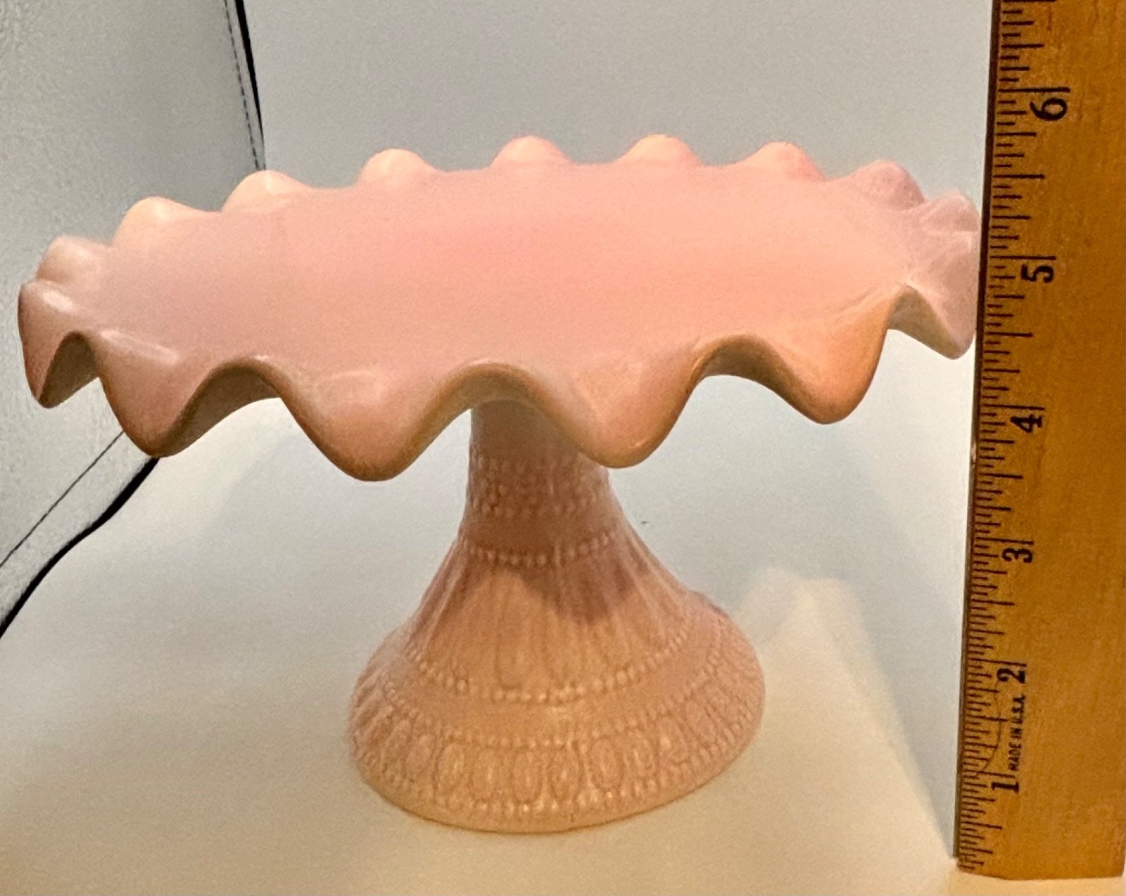 Glitterville Handmade Pink Ceramic Ruffled Pedestal Cake Stand 7.75″ x 5″