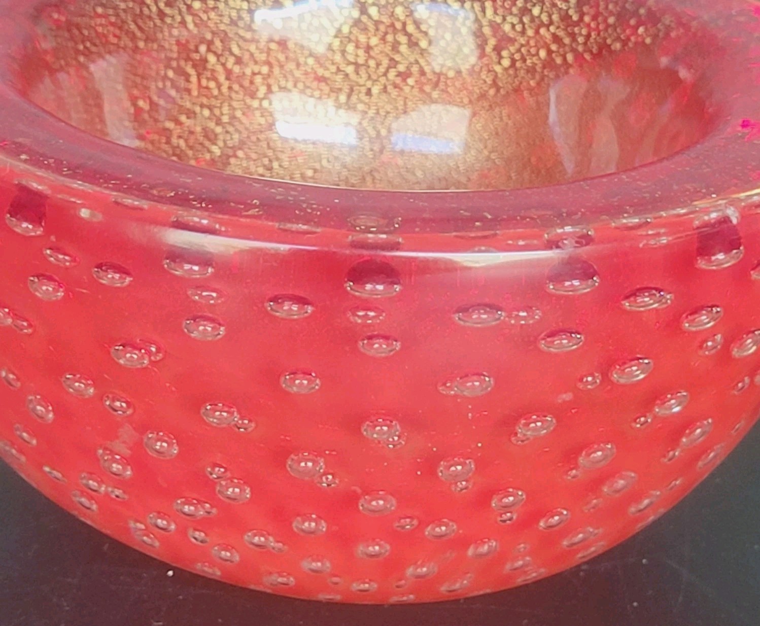 Mid-Century Modern Barovier & Toso Murano Red “Buccillante” Glass Bowl No Label