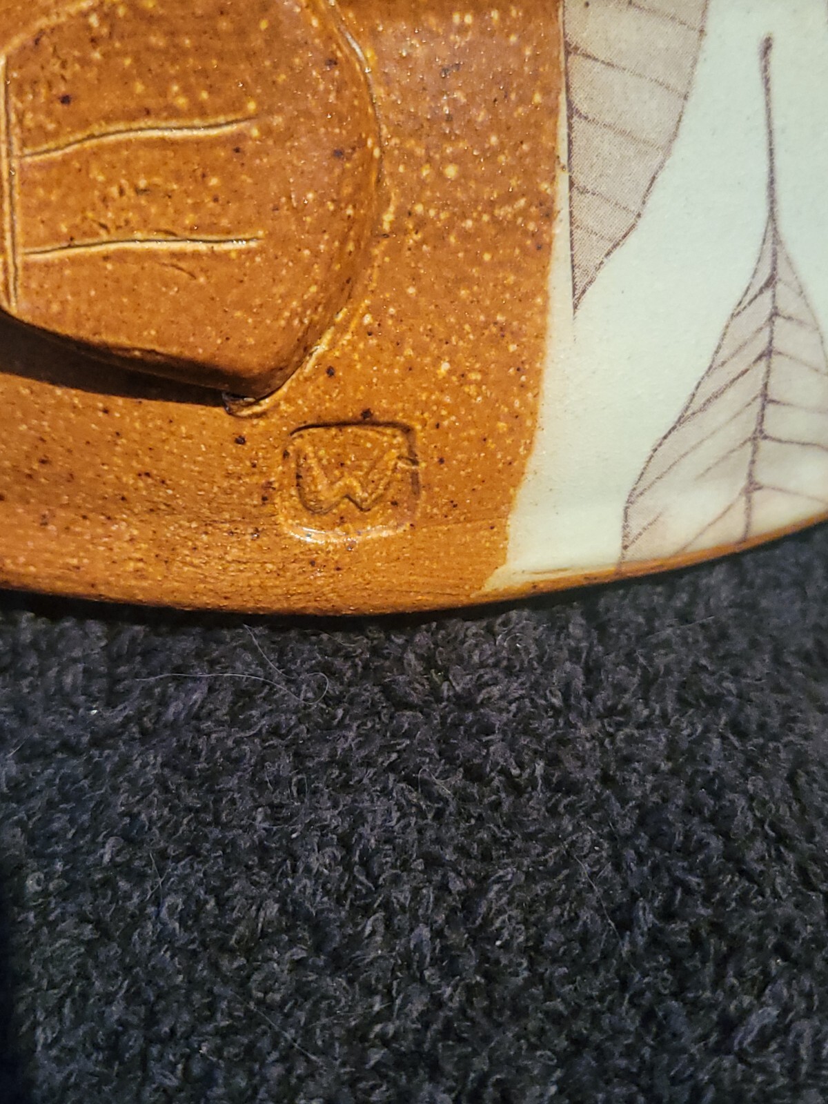 Studio Art Pottery Evelyn Ward North Carolina Dish With Handles Leaf Pattern