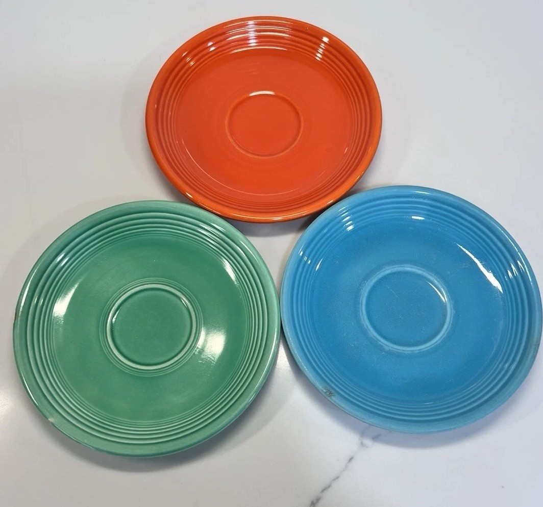 Vintage Original Fiesta 6″ Saucer Plate Lot Of 3 Multicolor Orange Green Blue
