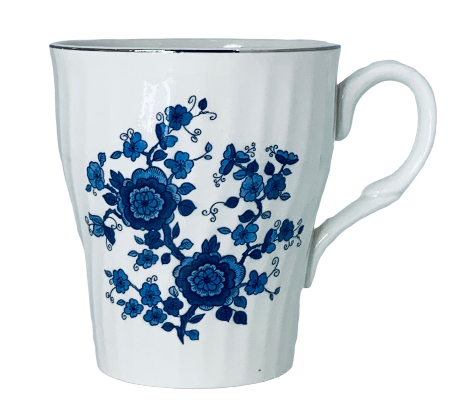 Wedgwood & Co LTD ROYAL BLUE Floral Swirl White Ironstone Mug England