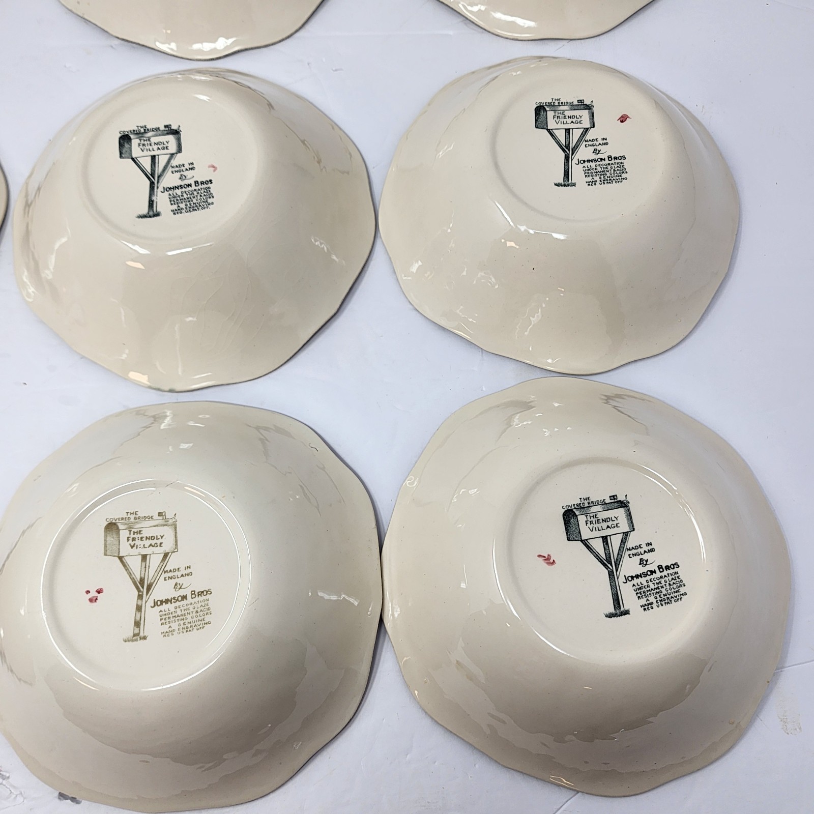 Friendly Village Johnson Brothers Covered Bridge Square Salad Dessert Bowl Set 9