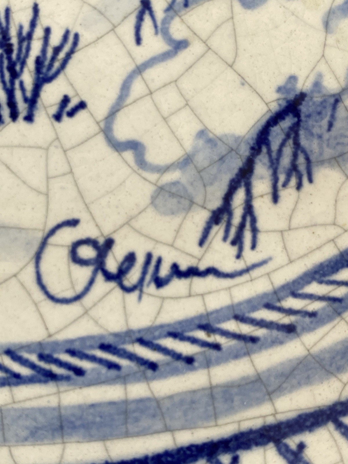 Vintage Blue & White Crackle Glaze Winter Village Decorative Wall Plate |