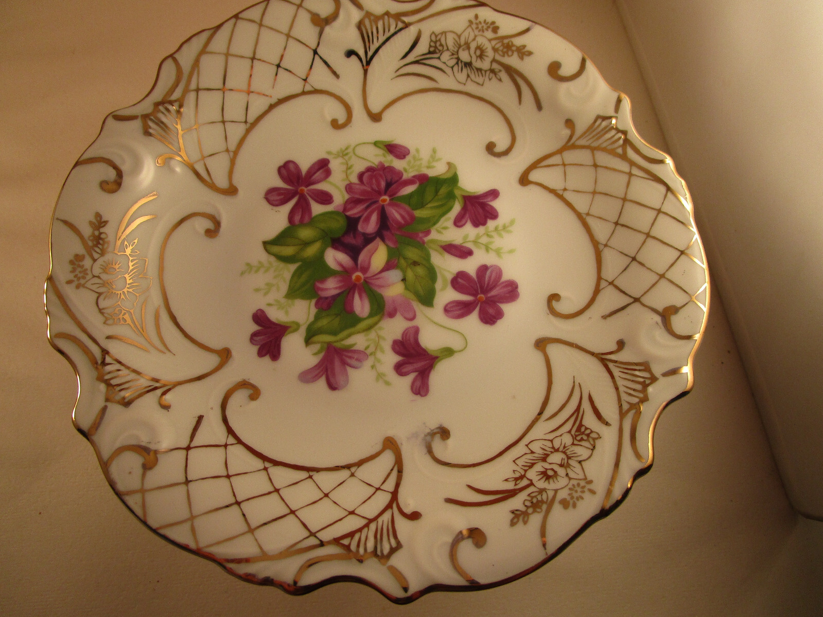 Vintage Lipper & Mann Creations Japan Pedestal Candy Dish Plate Violets Flowers