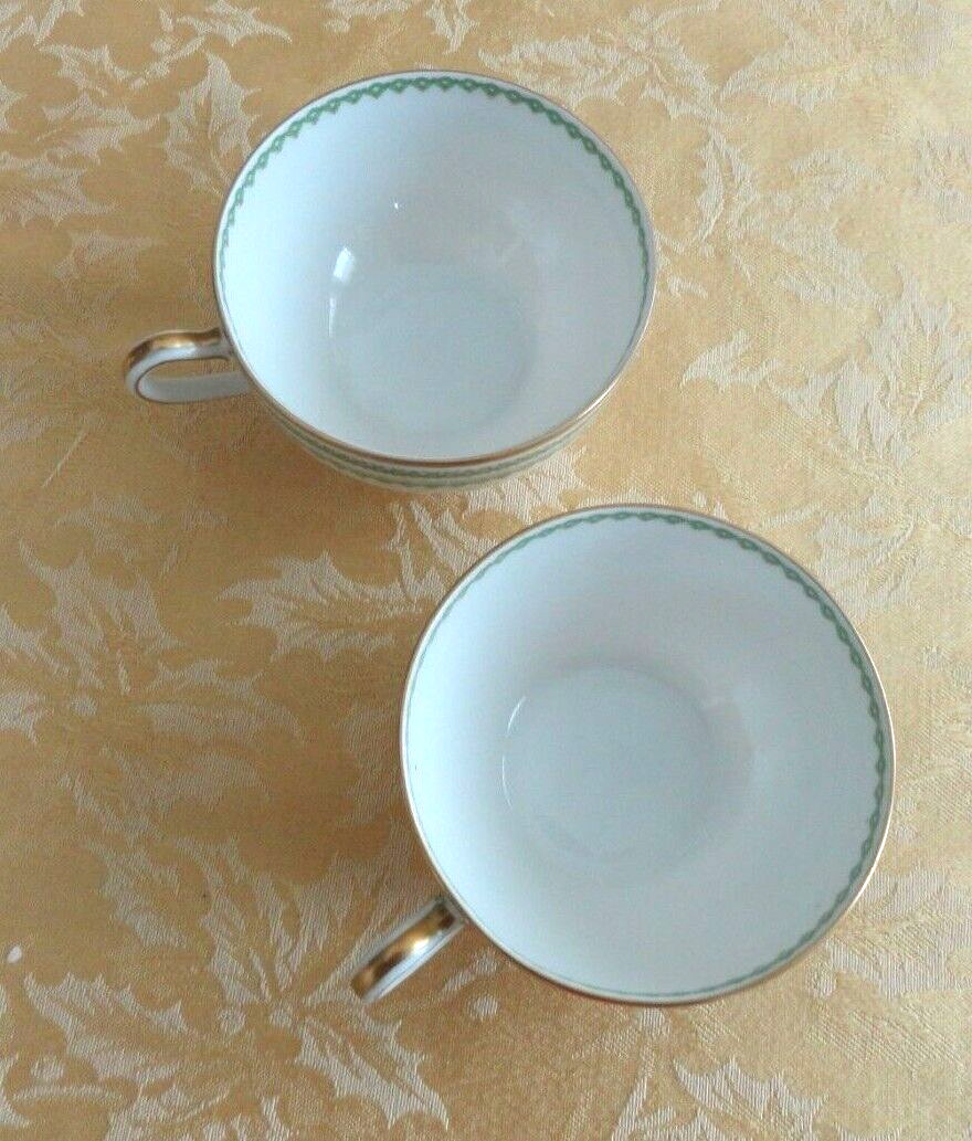 THEODORE HAVILAND LIMOGES 2 Cups & 1 Saucer Geen Band W/ Gold Gilt