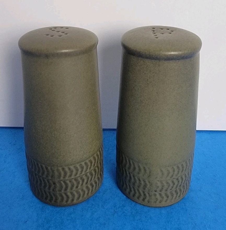 Denby Camelot Dark Green Chevron Collection Salt & Pepper Shakers – England