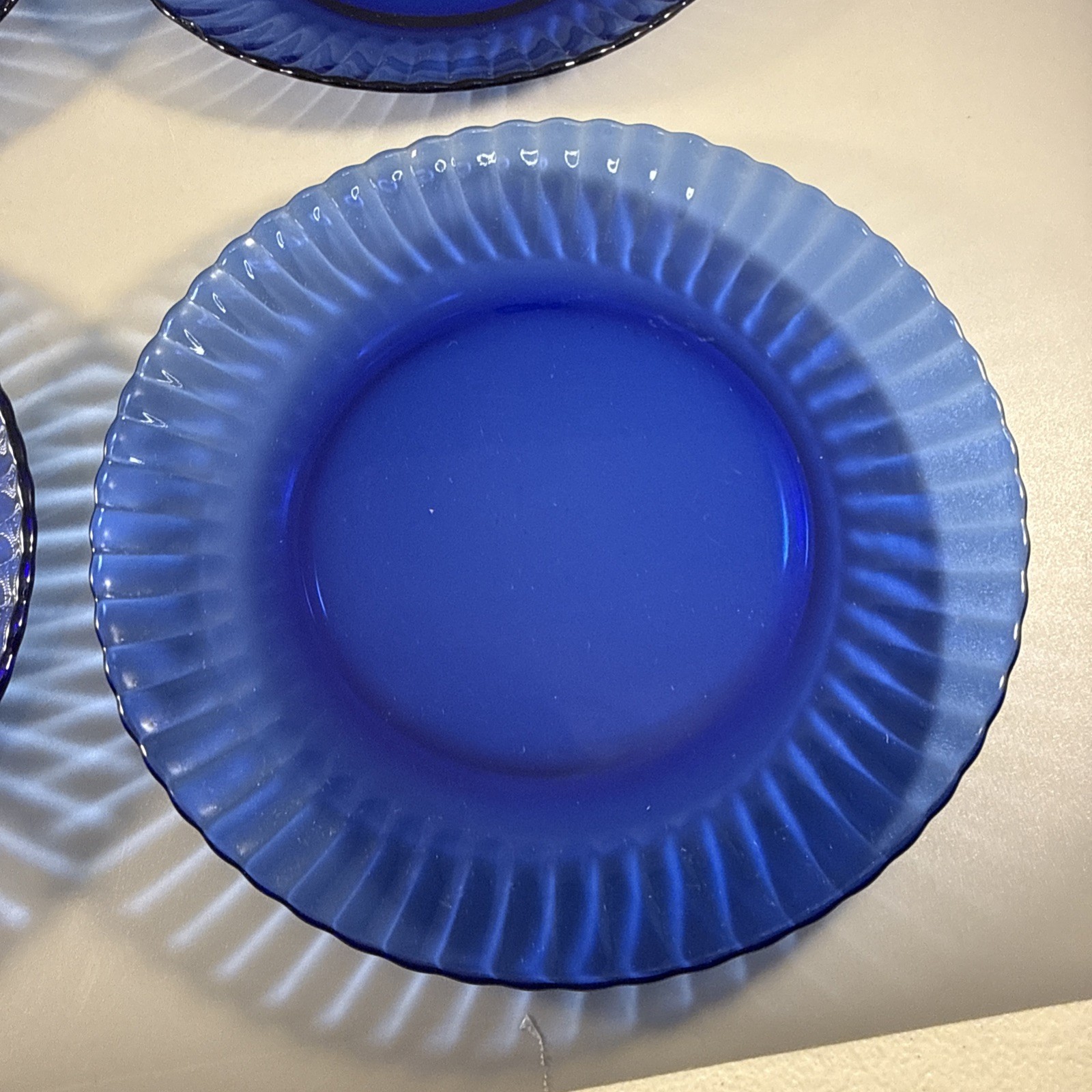 Set Of 6 Colorex Cobalt Blue Glass 7.25 Inch Salad Dessert Plate Made In Brazil