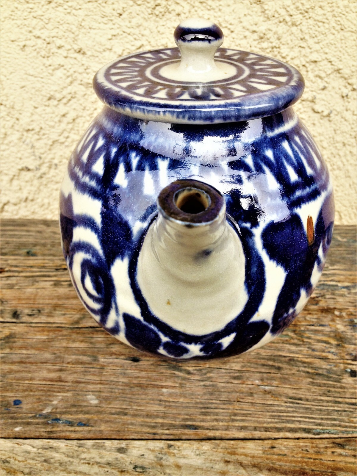 SALT GLAZE CERAMIC EARTHENWARE STONEWARE HANDCRAFTED TEAPOT BLUE & GRAY