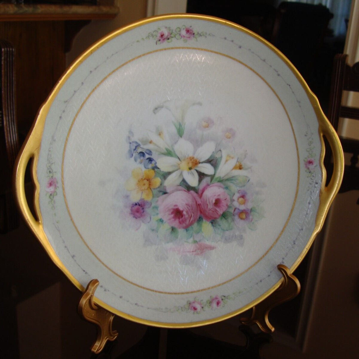 RARE LIMOGES PICKARD SIGNED “GOTTLICH” HAND PAINTED ROSES on TAPESTRY CAKE PLATE