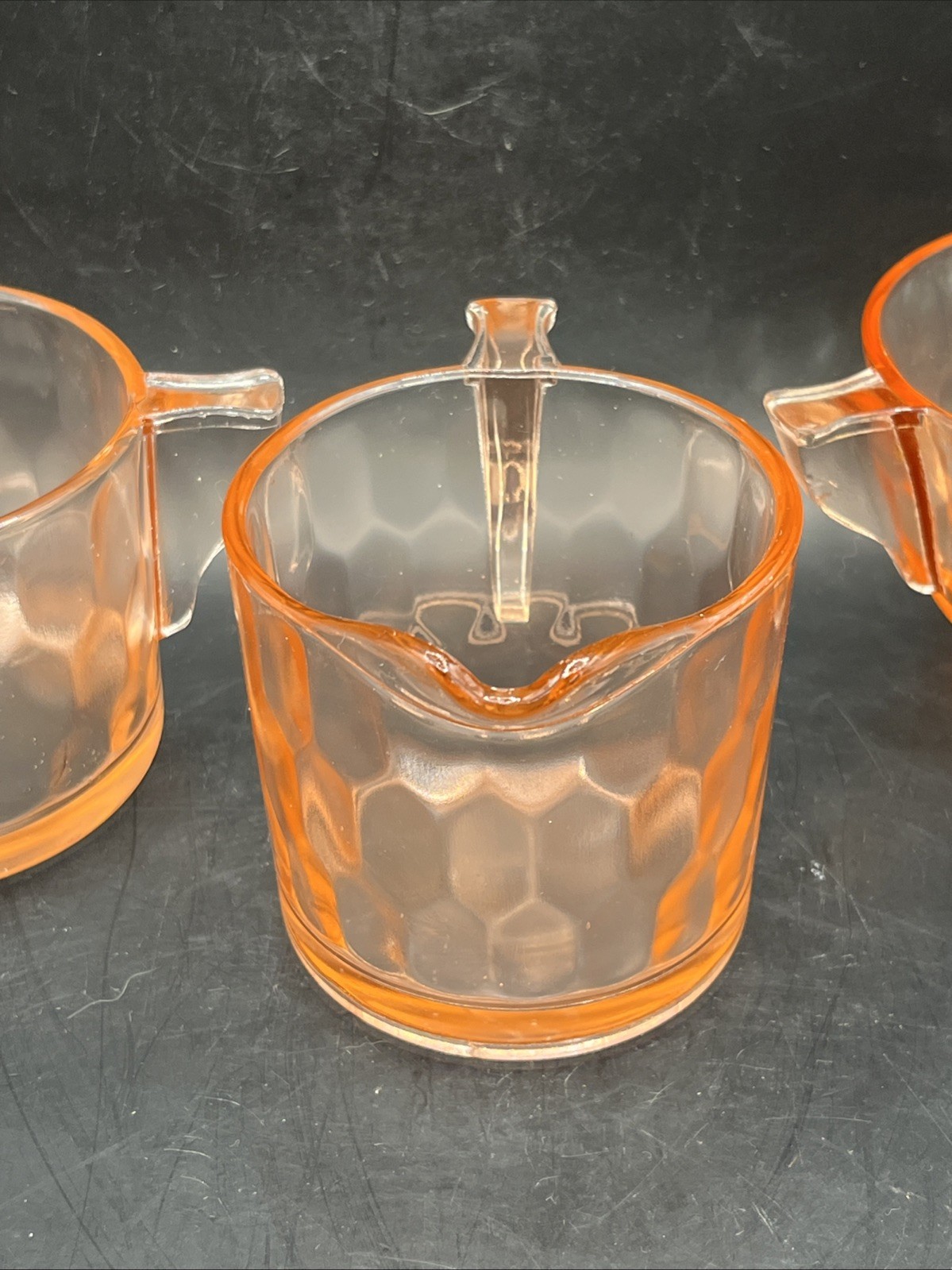 Jeannette Glass Hex Honeycomb Pink Depression Sugar Creamer Tea Grandmillenial