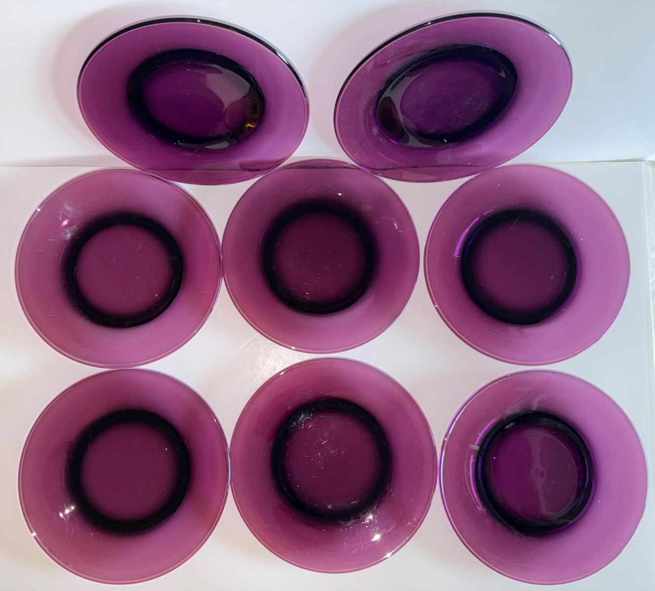 Set of 8 Vintage Amethyst 8″ Glass Luncheon Plates Excellent Condition- France?