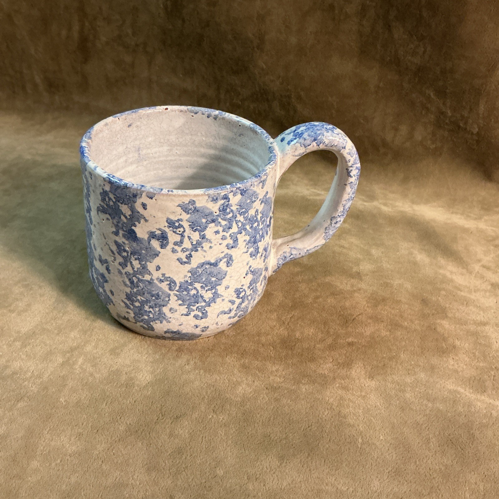 Celia Cole Sanford North Carolina art pottery blue white sponge ware coffee mug