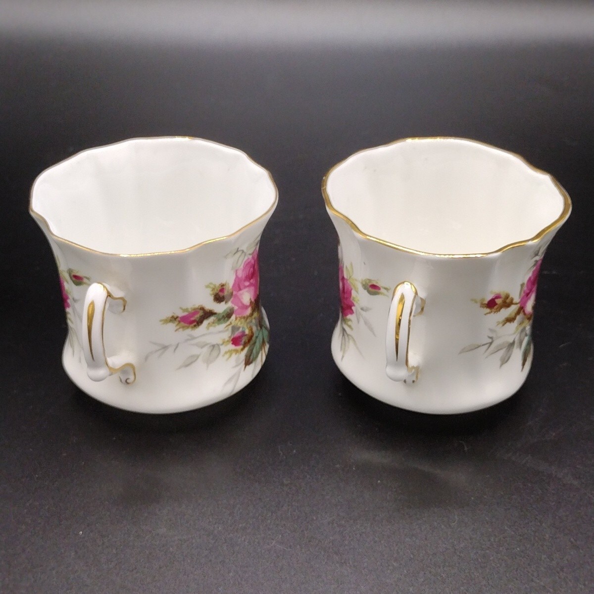 VTG Hammersley Bone China Grand Mother’s Rose Coffee Pot & 2 Flat Cups Gold Trim